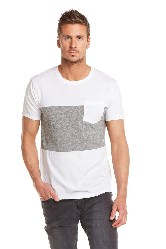 Tops Chaser Brand Mens BLOCKED SS CREW NECK POCKET TEE