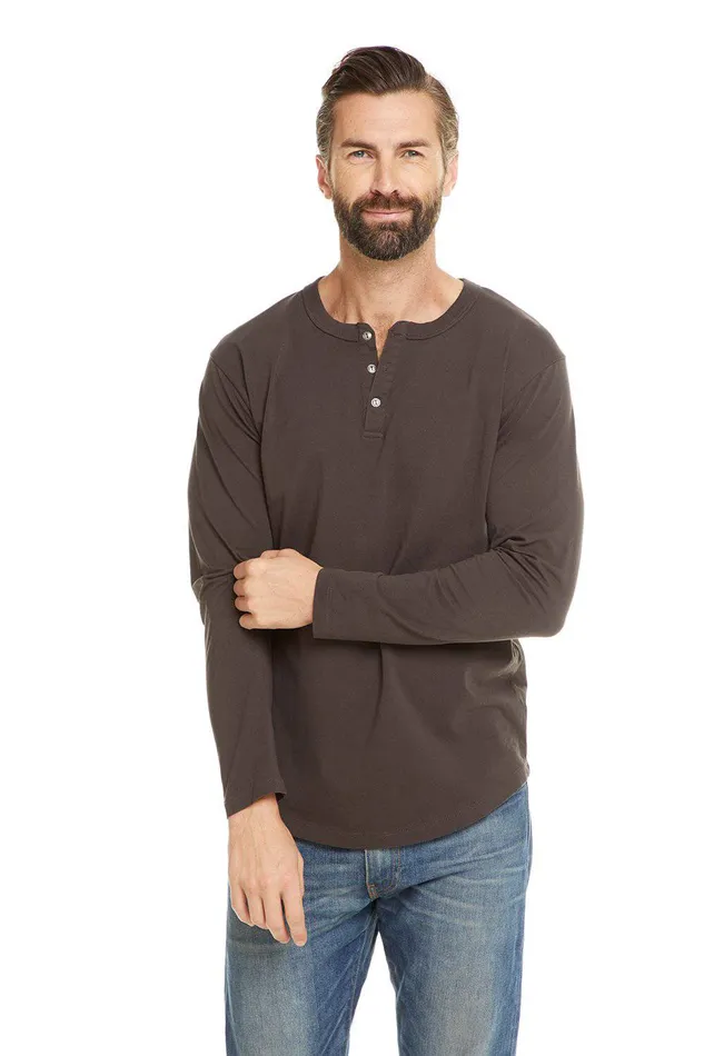 Tops Chaser Brand Mens COTTON JERSEY LS HENLEY