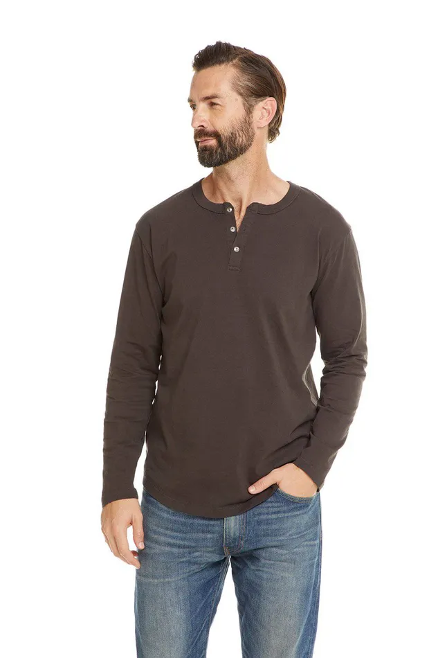 Tops Chaser Brand Mens COTTON JERSEY LS HENLEY
