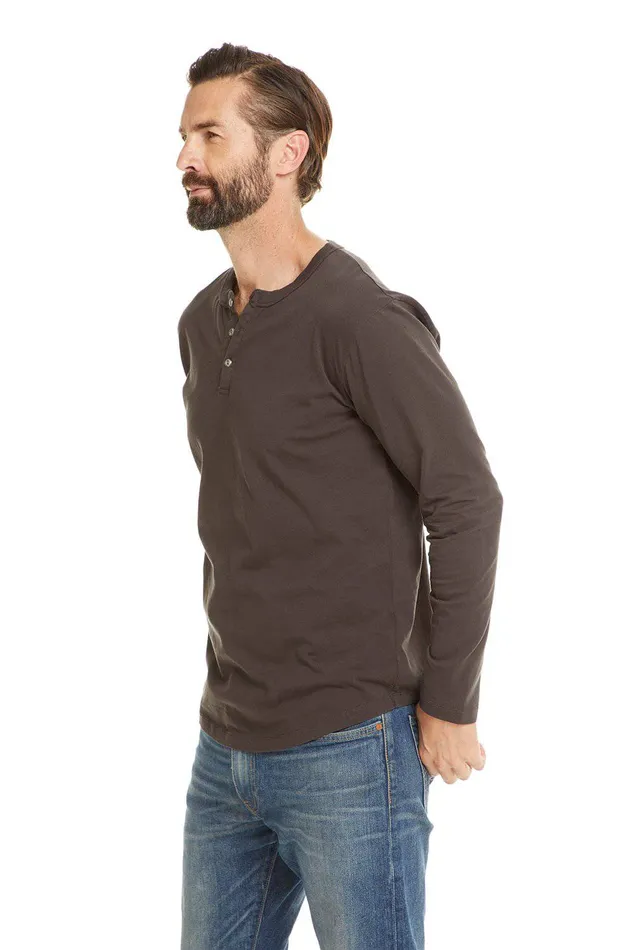 Tops Chaser Brand Mens COTTON JERSEY LS HENLEY