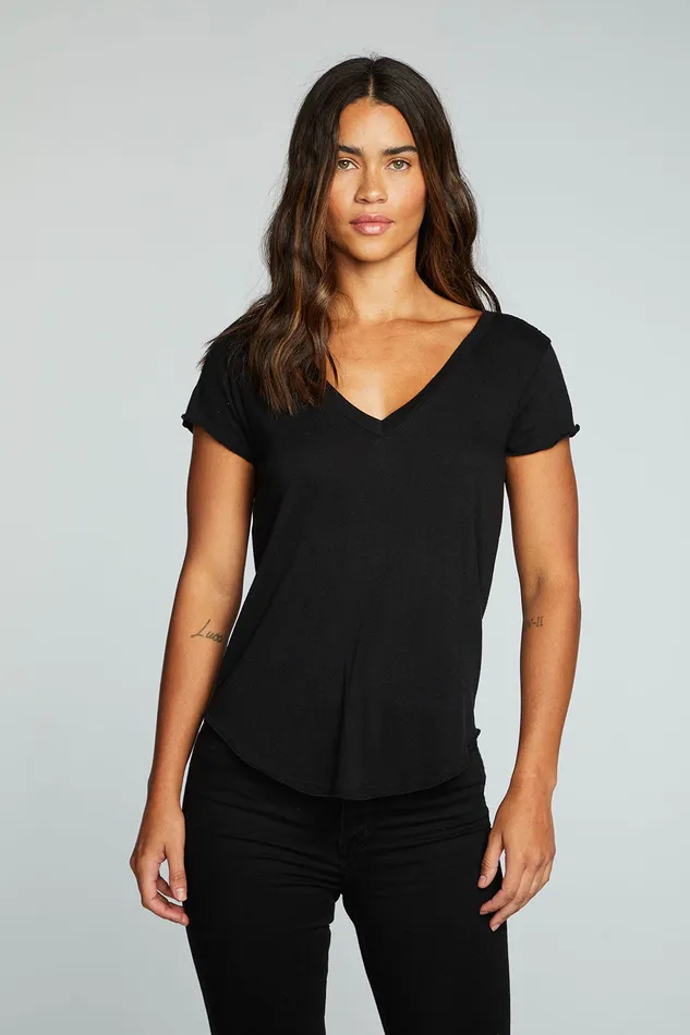 Tops Chaser Brand Womens Bella Jersey Deep V Shirttail Cap Sleeve Tee With Shoulder Slits Tops Chaser Brand Womens Bella Jersey Deep V Shirttail Cap Sleeve Tee With Shoulder Slits
