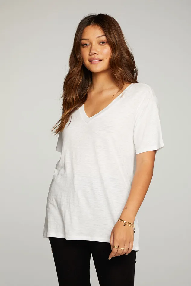 Tops Chaser Brand Womens Gauze Jersey Short Sleeve V Neck Hi Lo Easy Tee