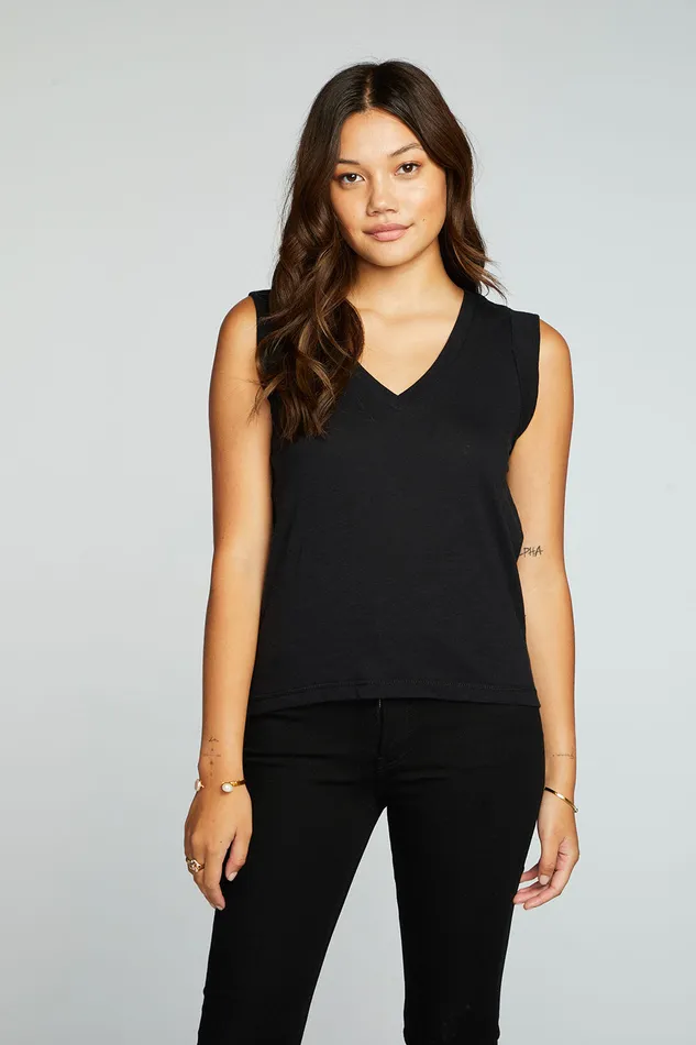Tops Gauze Jersey Rolled Armhole V Neck Muscle Tank Chaser Brand Womens