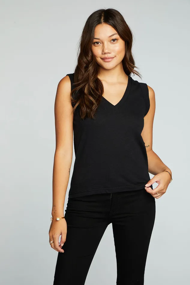 Tops Gauze Jersey Rolled Armhole V Neck Muscle Tank Chaser Brand Womens