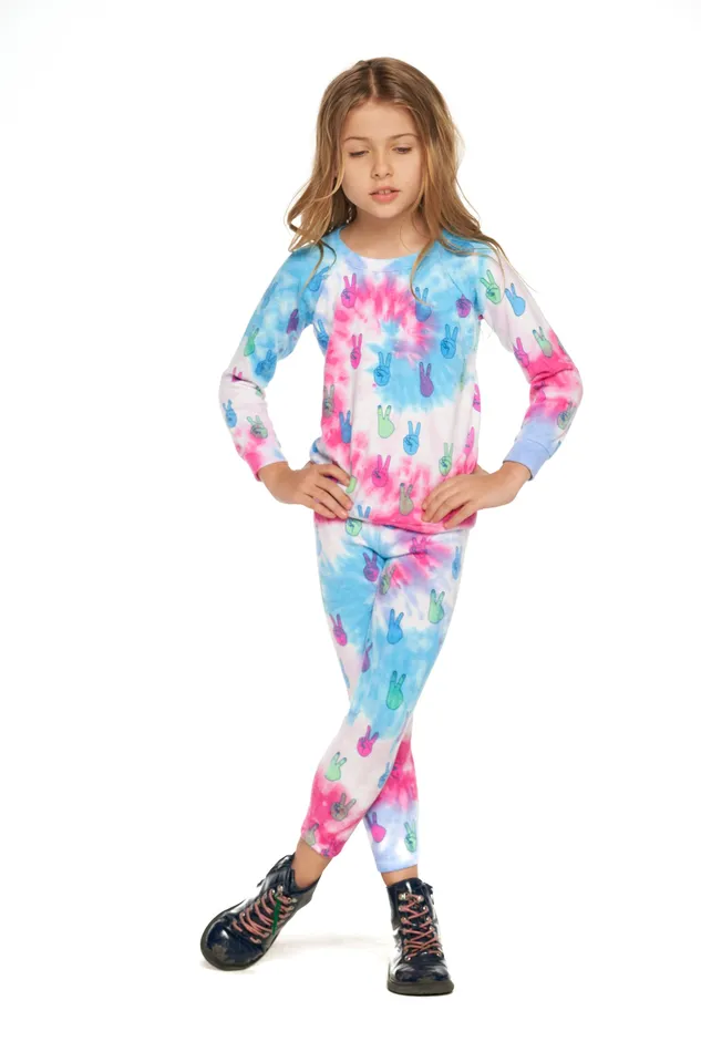 Tops Girls Chaser Brand Tie Dye Peace Out