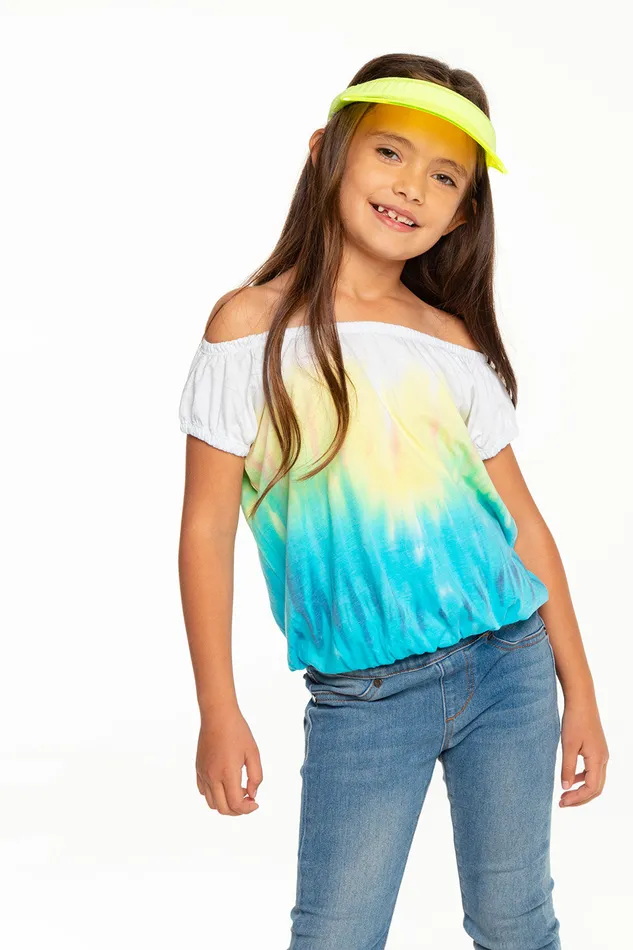 Tops Girls Recycled Vintage Jersey Shirred Short Sleeve Off Shoulder Chaser Brand