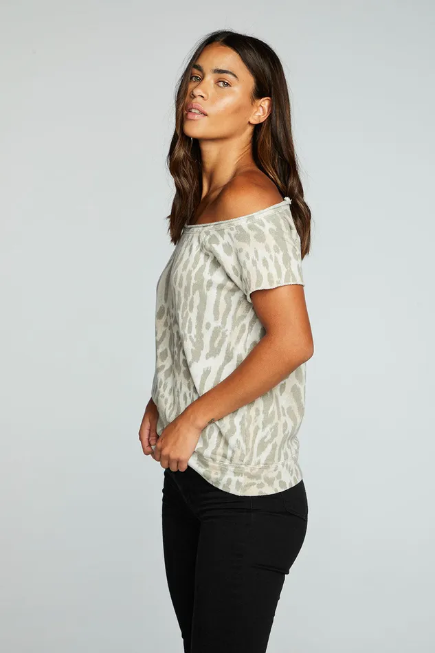 Tops Linen French Terry Off The Shoulder Raglan Cap Sleeve Pullover Chaser Brand Womens