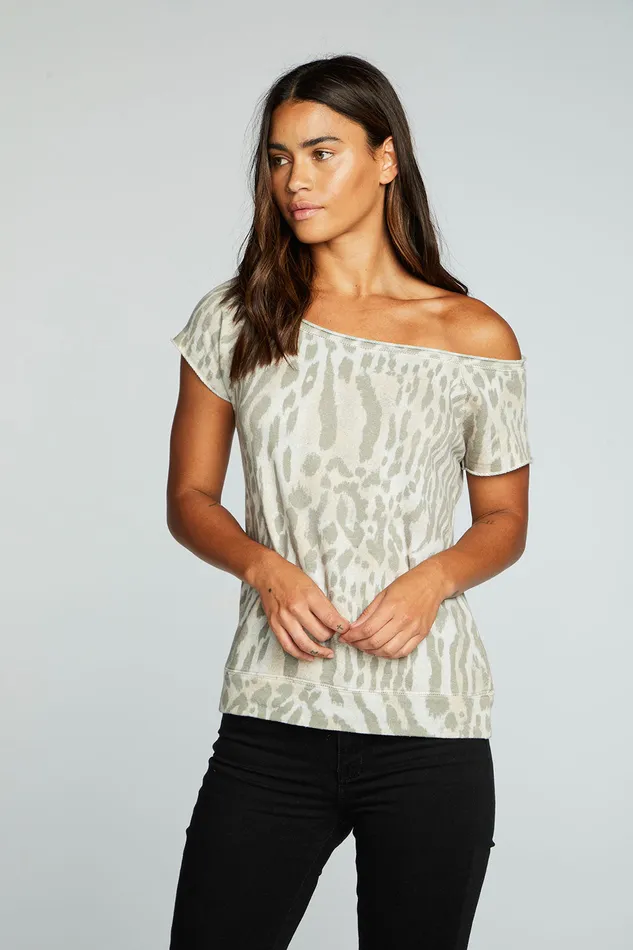 Tops Linen French Terry Off The Shoulder Raglan Cap Sleeve Pullover Chaser Brand Womens