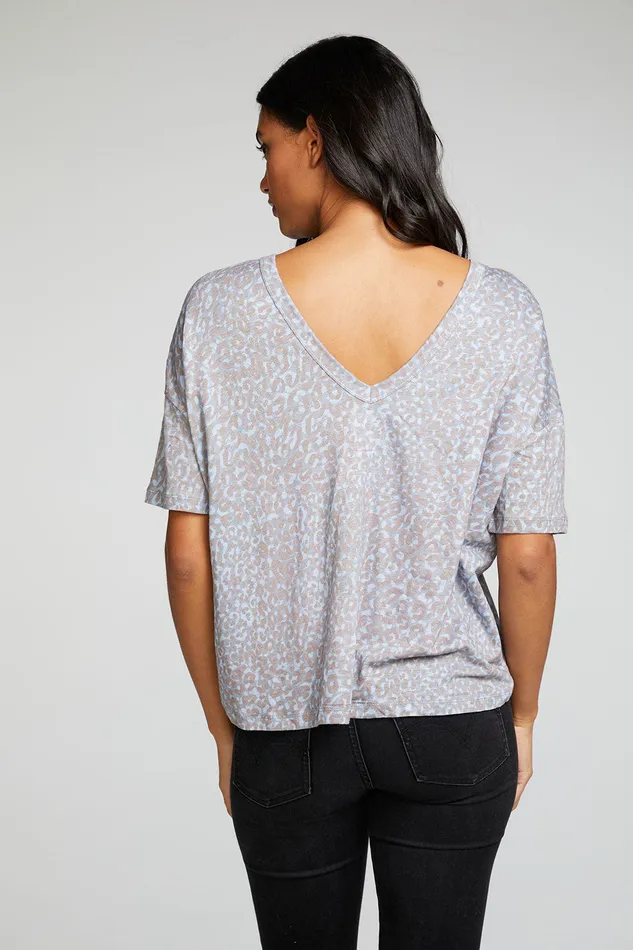 Tops Linen Jersey Boxy Drop Shoulder Oversized Double V Neck Short Sleeve Chaser Brand Womens