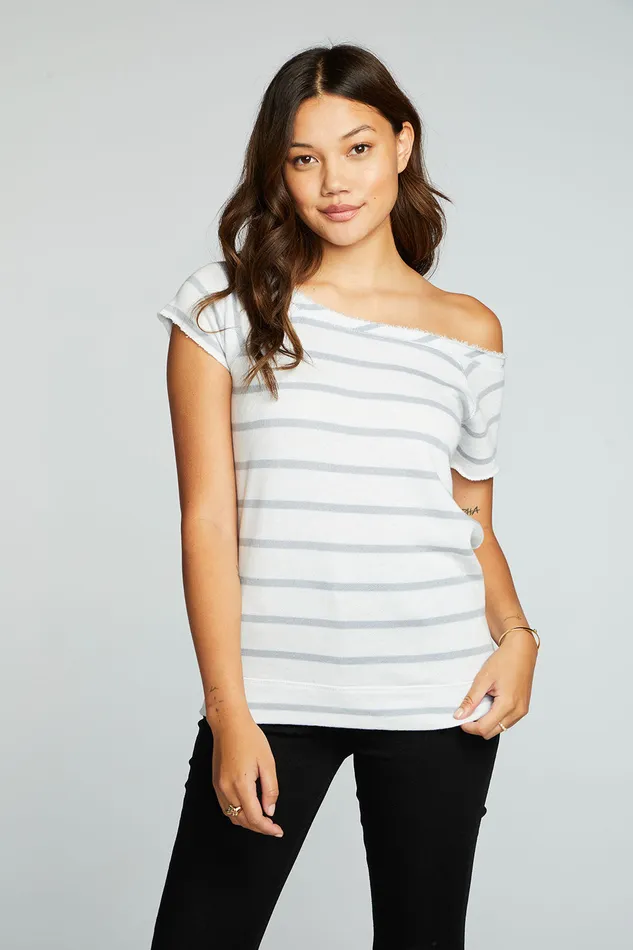 Tops Womens Chaser Brand Linen French Terry Off The Shoulder Raglan Cap Sleeve Pullover