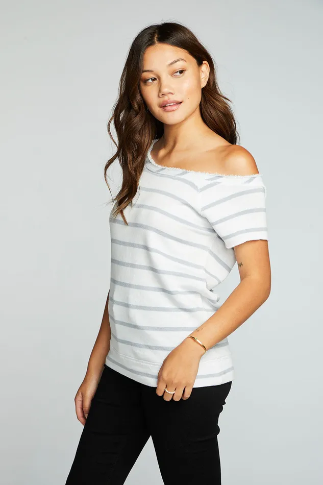 Tops Womens Chaser Brand Linen French Terry Off The Shoulder Raglan Cap Sleeve Pullover