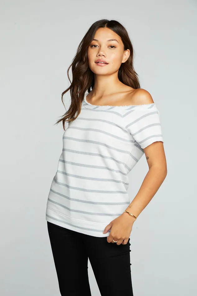 Tops Womens Chaser Brand Linen French Terry Off The Shoulder Raglan Cap Sleeve Pullover