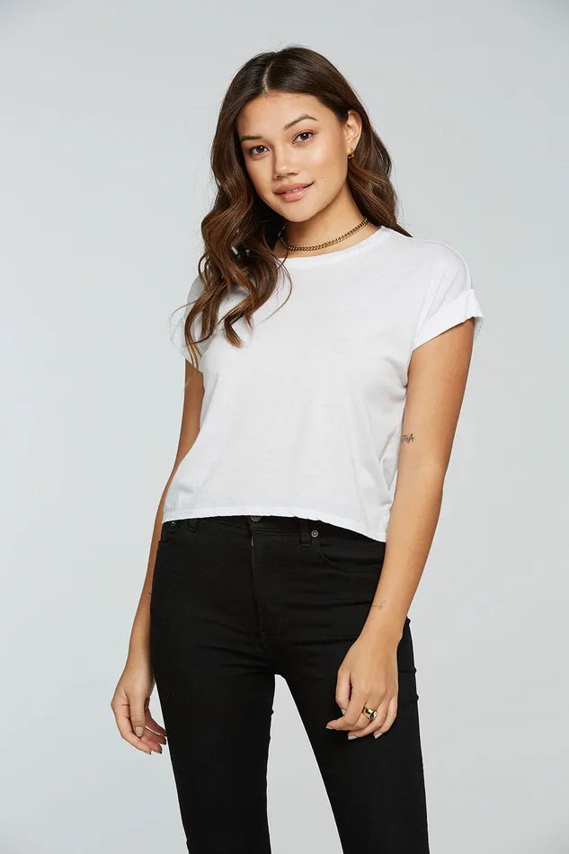 Tops Womens Chaser Brand rPET Vintage Jersey Drop Shoulder Rolled Short Sleeve Tee