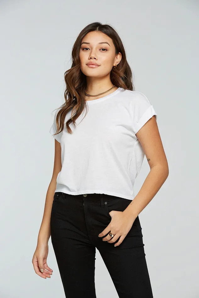 Tops Womens Chaser Brand rPET Vintage Jersey Drop Shoulder Rolled Short Sleeve Tee