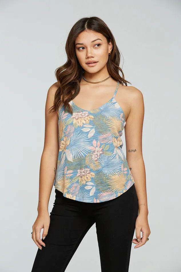 Tops Womens Chaser Brand Slub Jersey V Neck Knot Back Shirttail Cami