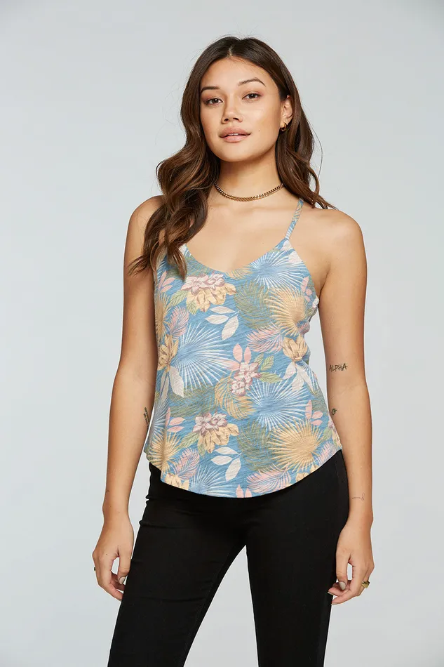 Tops Womens Chaser Brand Slub Jersey V Neck Knot Back Shirttail Cami