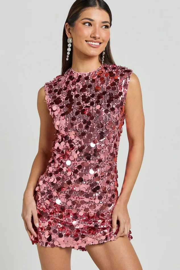 Tracy Mini Dress 8211 Disc Sequin Shift Dress In Rose Women Showpo Dresses