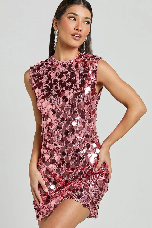 Tracy Mini Dress 8211 Disc Sequin Shift Dress In Rose Women Showpo Dresses