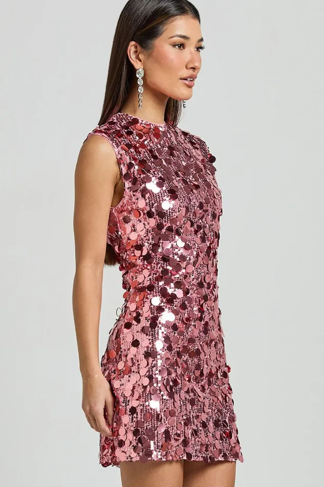 Tracy Mini Dress 8211 Disc Sequin Shift Dress In Rose Women Showpo Dresses