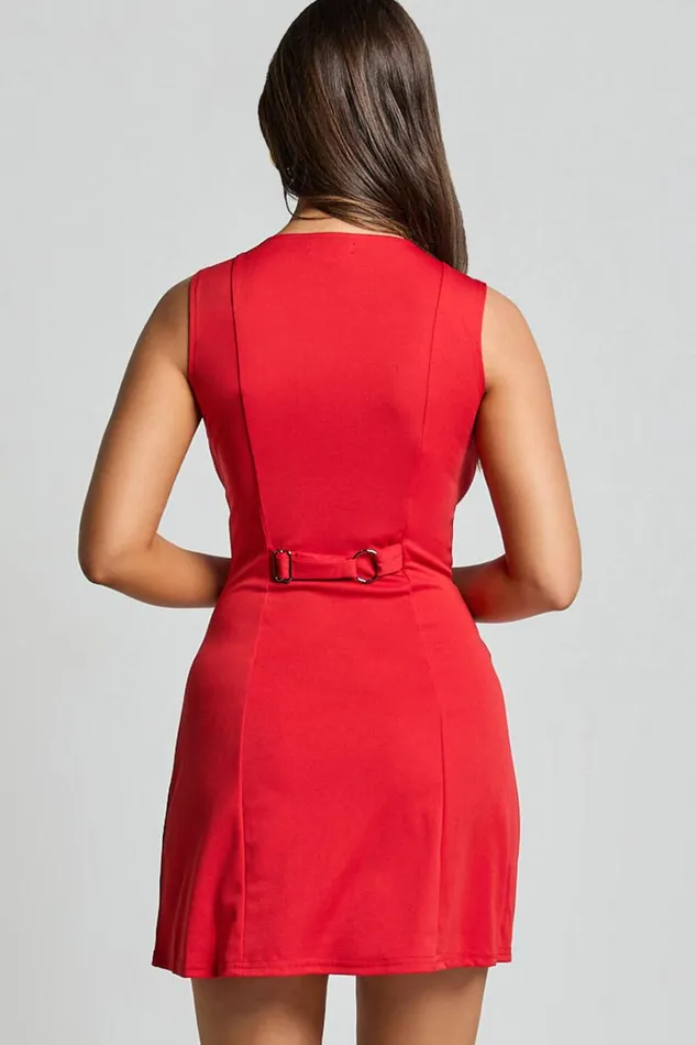 Trixie Mini Dress 8211 High Neck Button Up A Line Dress In Red Women Showpo Dresses
