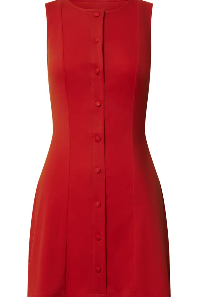Trixie Mini Dress 8211 High Neck Button Up A Line Dress In Red Women Showpo Dresses