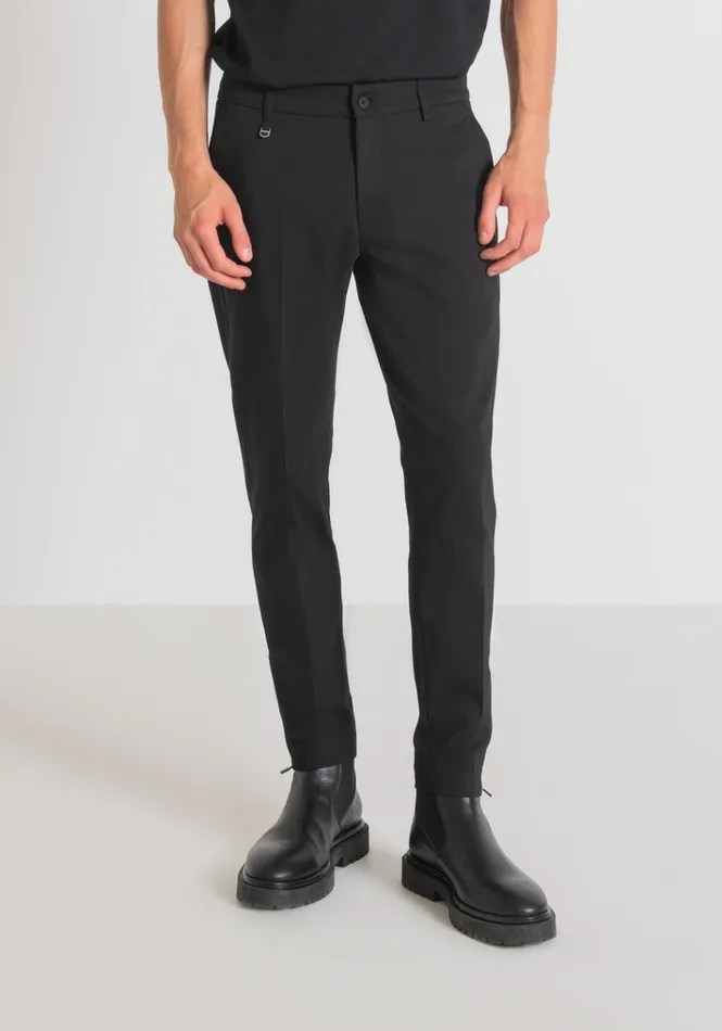 Trousers Men Antony Morato Thom Skinny Fit Trousers In Stretch Cotton Blend With Zip On The Bottom Black Trousers Men Antony Morato Thom Skinny Fit Trousers In Stretch Cotton Blend With Zip On The Bottom Black