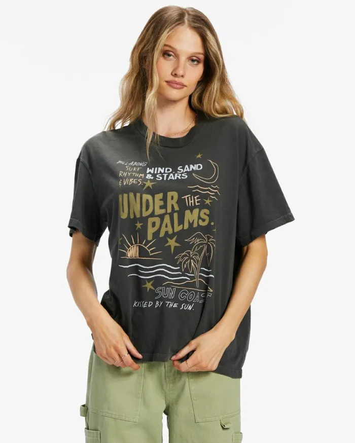Under The Palms TShirt Off Black Women Billabong Graphic Tees and Tanks