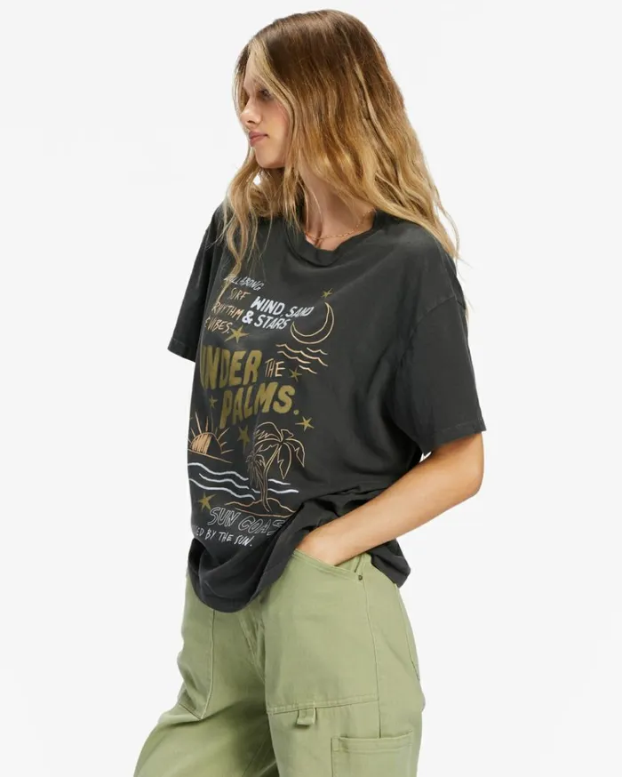 Under The Palms TShirt Off Black Women Billabong Graphic Tees and Tanks