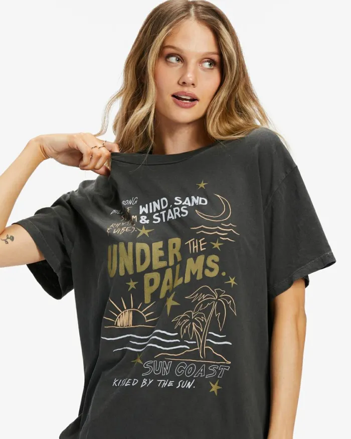 Under The Palms TShirt Off Black Women Billabong Graphic Tees and Tanks
