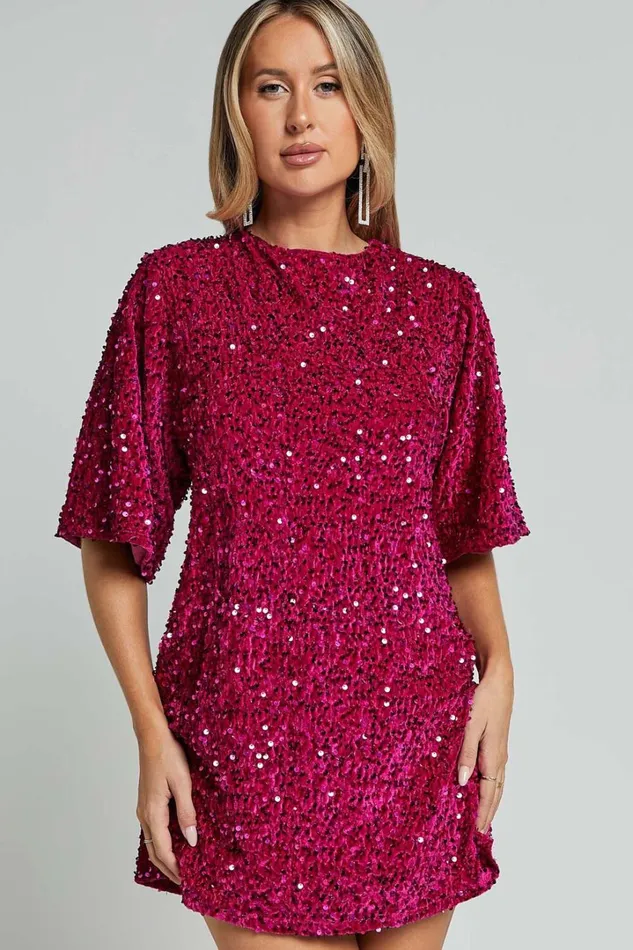 Valetta Mini Dress 8211 Sequin Low Back Shift Dress In Hot Pink Women Showpo Curve Clothes