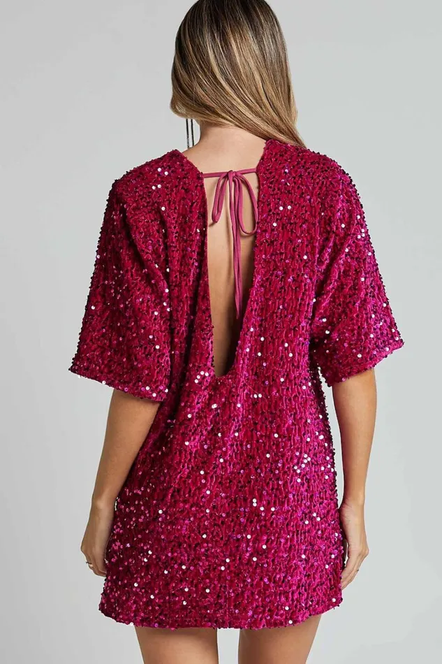 Valetta Mini Dress 8211 Sequin Low Back Shift Dress In Hot Pink Women Showpo Curve Clothes