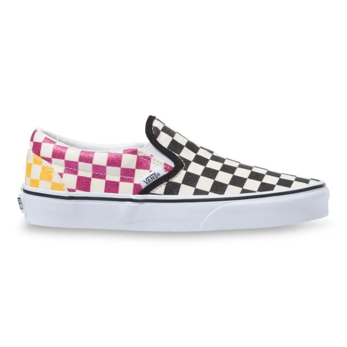 Vans Glitter Check Classic SlipOn MultiTrue White Womens Classics Shoes Vans Glitter Check Classic SlipOn MultiTrue White Womens Classics Shoes
