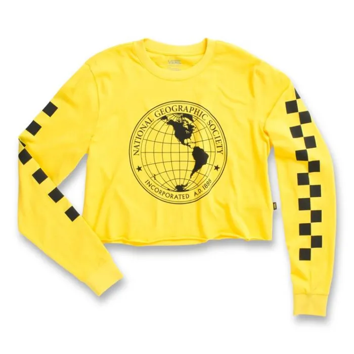 Vans National Geographic Long Sleeve Cropped Tee Cyber Yellow Womens TShirts and Tanks