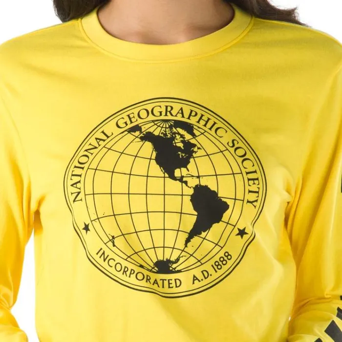 Vans National Geographic Long Sleeve Cropped Tee Cyber Yellow Womens TShirts and Tanks