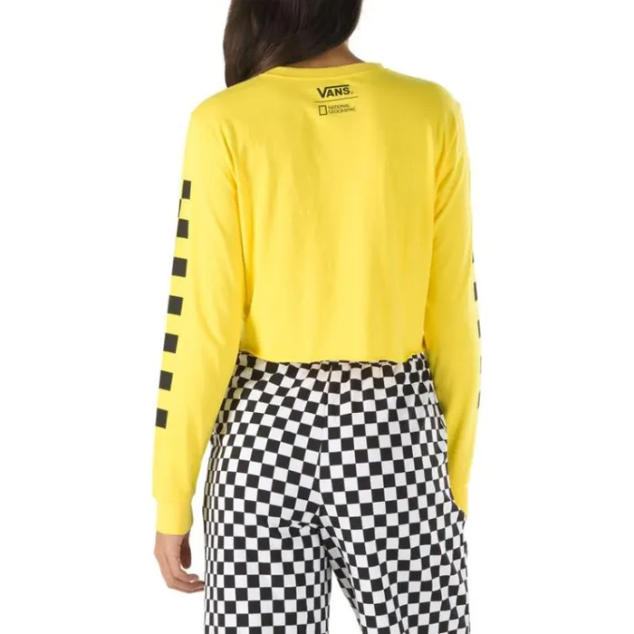 Vans National Geographic Long Sleeve Cropped Tee Cyber Yellow Womens TShirts and Tanks