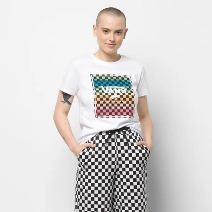Vans Vintage Check Box Tee White Womens TShirts and Tanks