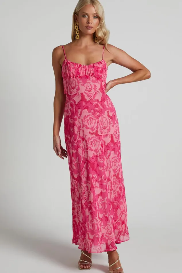 Veena Midi Dress 8211 Bustier Floral Slip Dress In Pink Floral Women Showpo Dresses