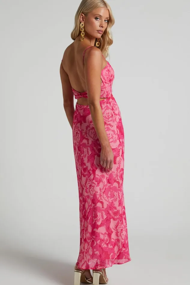 Veena Midi Dress 8211 Bustier Floral Slip Dress In Pink Floral Women Showpo Dresses