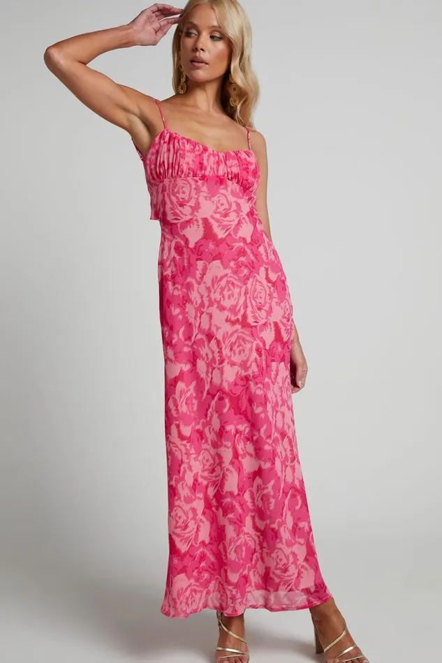 Veena Midi Dress 8211 Bustier Floral Slip Dress In Pink Floral Women Showpo Dresses