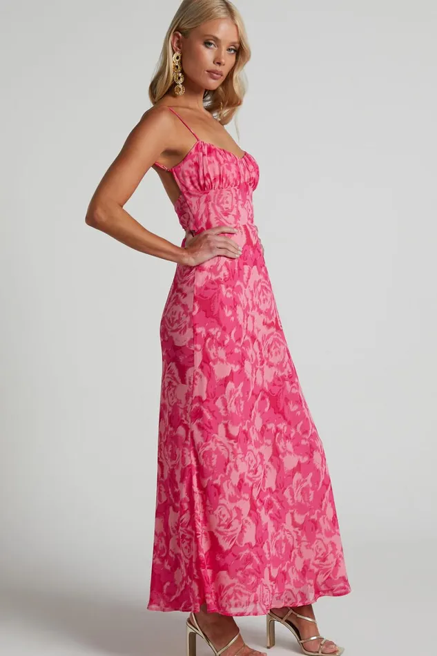 Veena Midi Dress 8211 Bustier Floral Slip Dress In Pink Floral Women Showpo Dresses