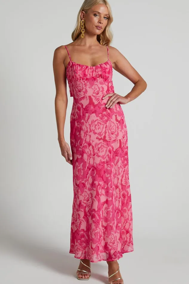 Veena Midi Dress 8211 Bustier Floral Slip Dress In Pink Floral Women Showpo Dresses