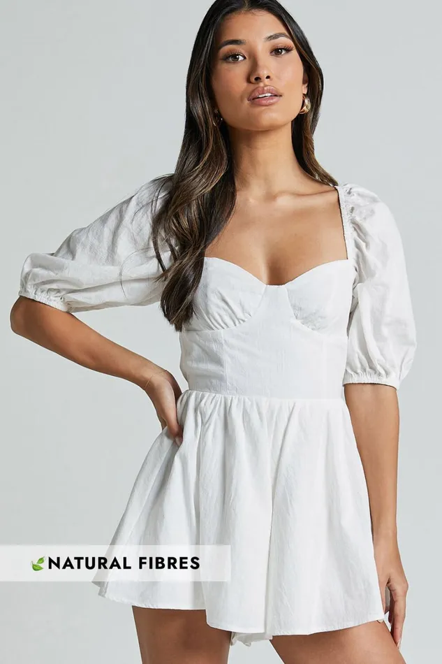 Vicky Playsuit 8211 Sweetheart Short Puff Sleeve Tie Back In White Women Showpo Rompers Vicky Playsuit 8211 Sweetheart Short Puff Sleeve Tie Back In White Women Showpo Rompers