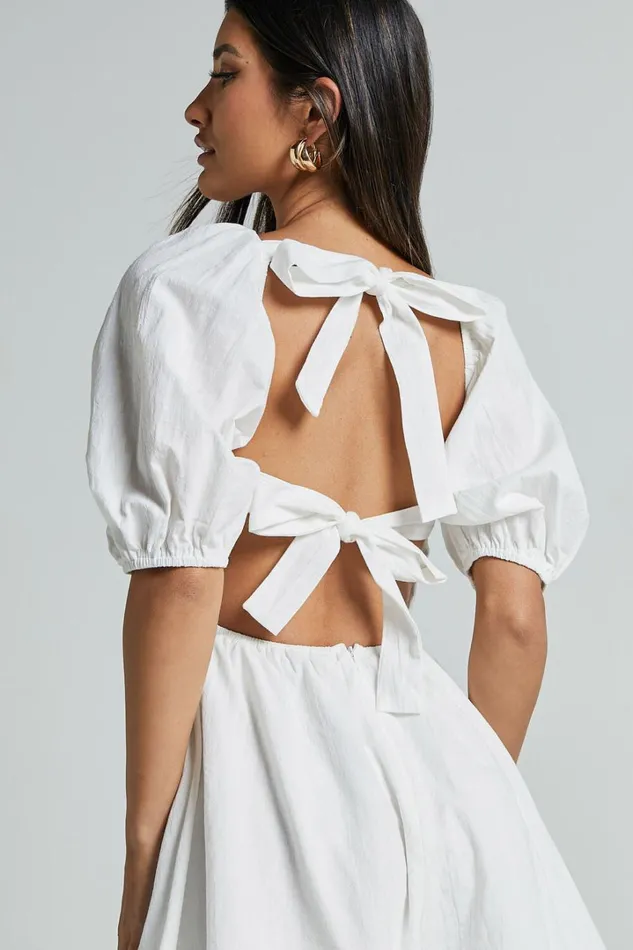 Vicky Playsuit 8211 Sweetheart Short Puff Sleeve Tie Back In White Women Showpo Rompers