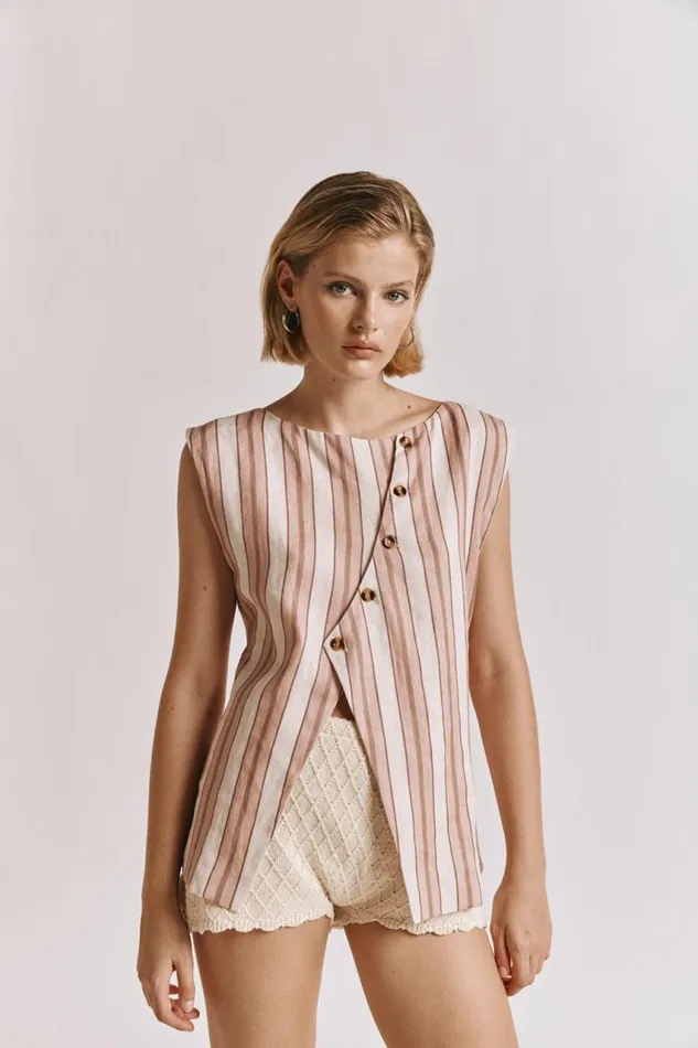 VRG GRL Aria Vest Pink Stripe Women Sleeveless