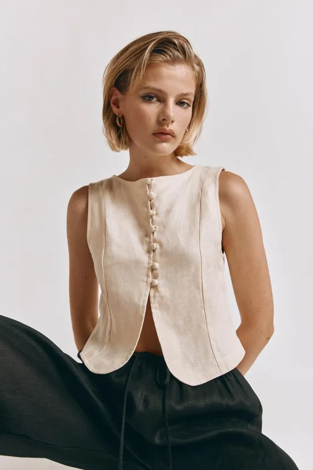 VRG GRL Celeste Linen Top Cream Women Vests