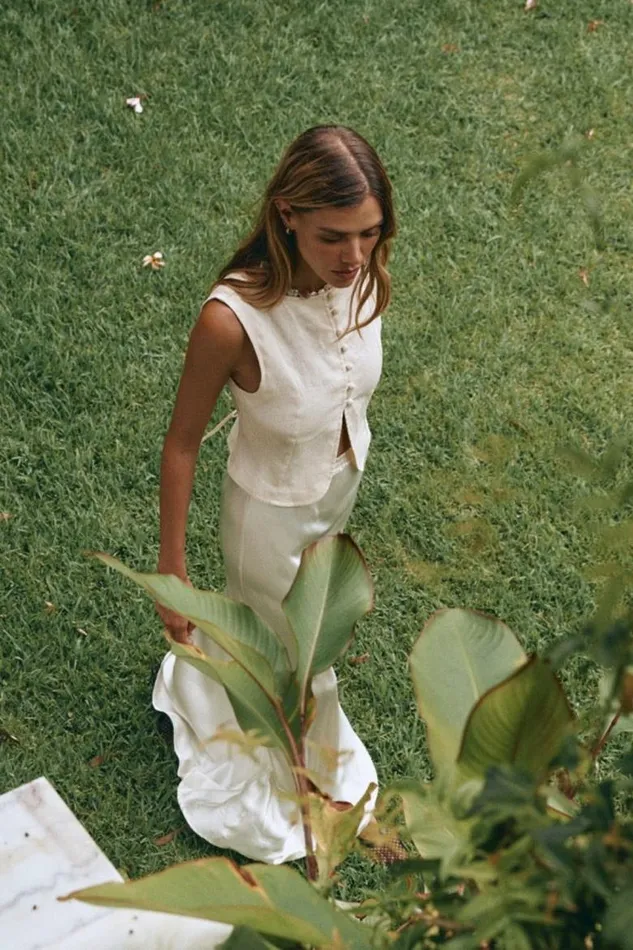 VRG GRL Celeste Linen Top Cream Women Vests