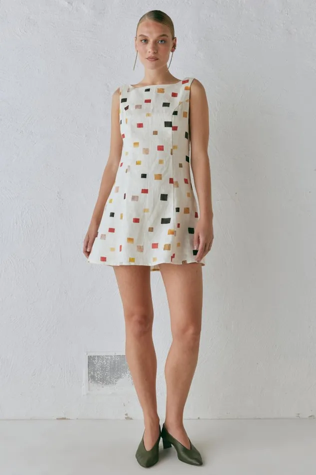 VRG GRL Chloe Linen Mini Dress Tile Women Mini Dresses