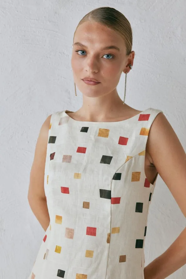 VRG GRL Chloe Linen Mini Dress Tile Women Mini Dresses