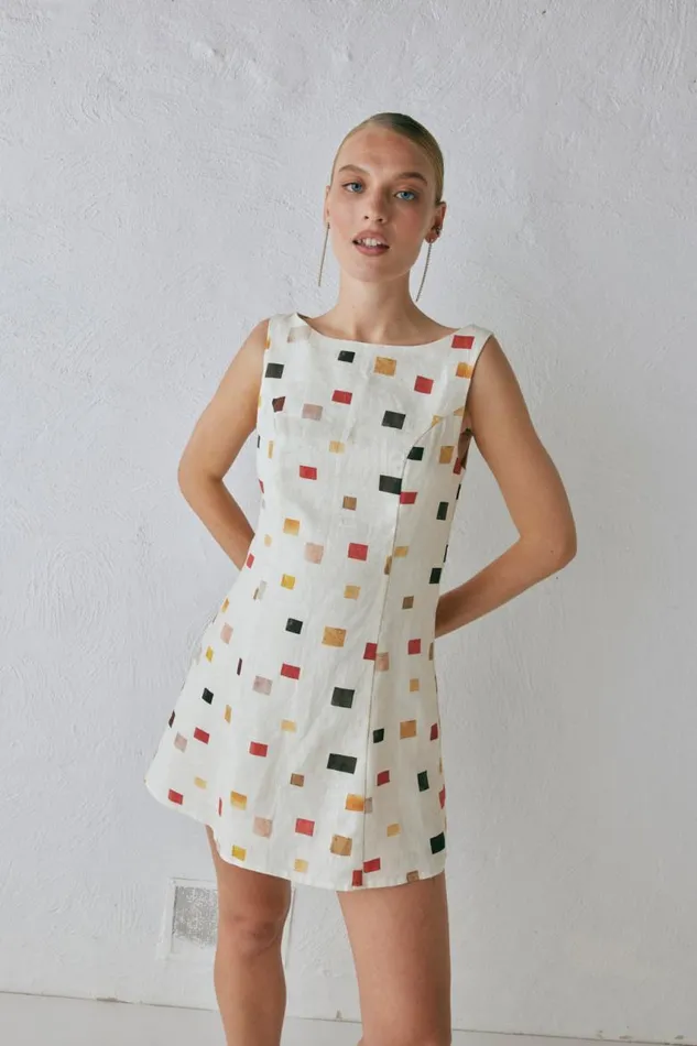 VRG GRL Chloe Linen Mini Dress Tile Women Mini Dresses
