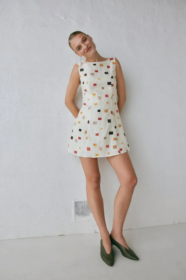 VRG GRL Chloe Linen Mini Dress Tile Women Mini Dresses